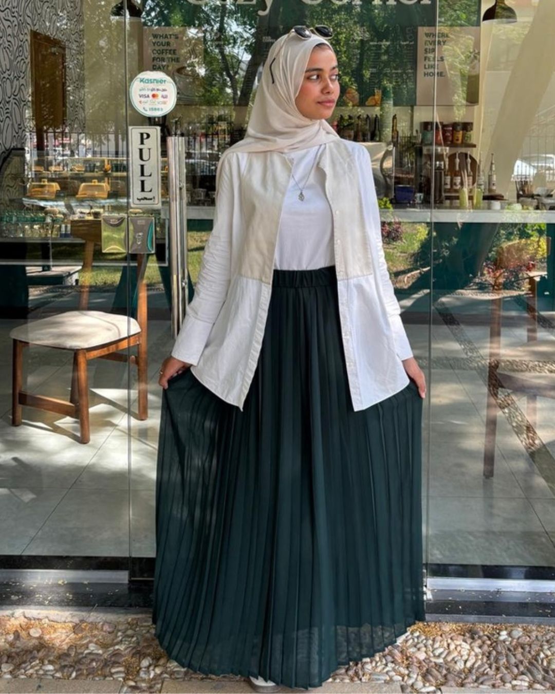plain chiffon pleated skirt - Olive Green