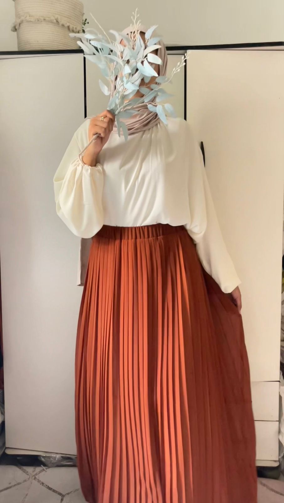 plain chiffon pleated skirt - Havana