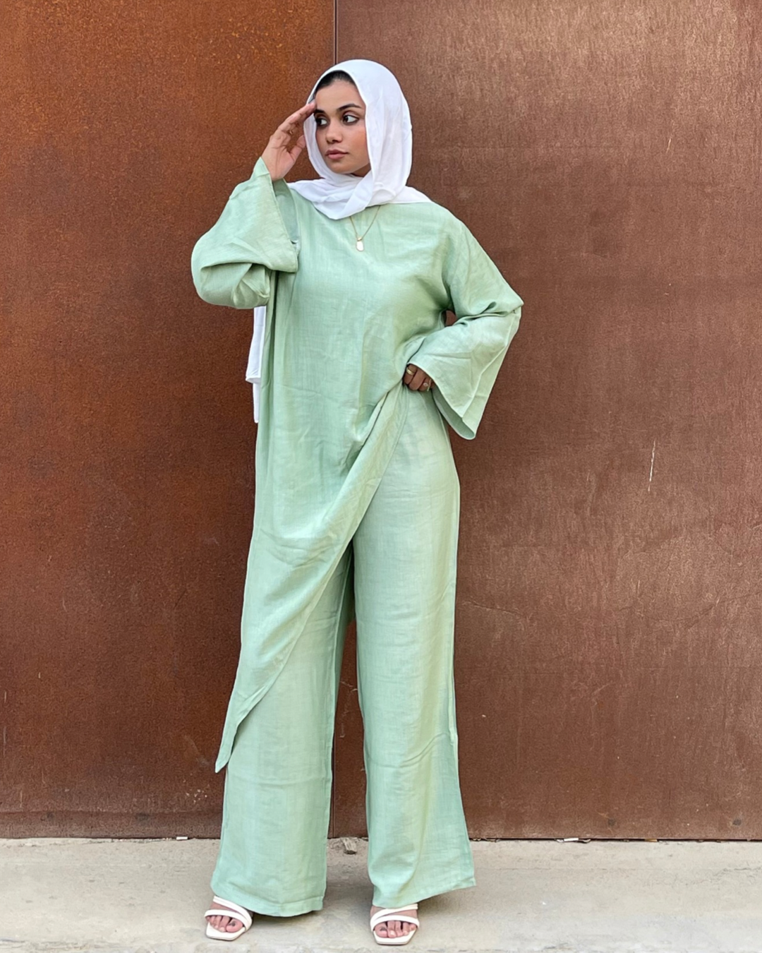 Afnan Linen Set - Mint Green