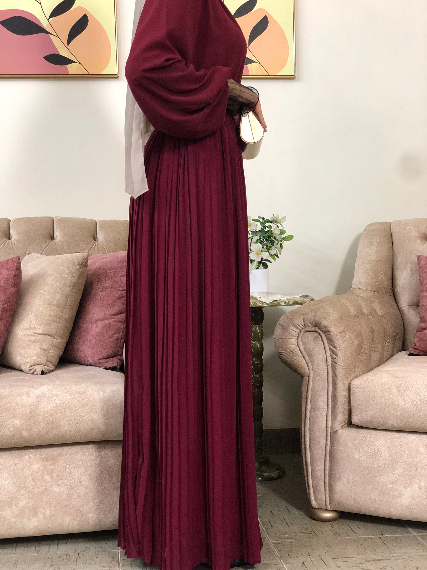 Plain Chiffon Pleated Skirt - Burgundy