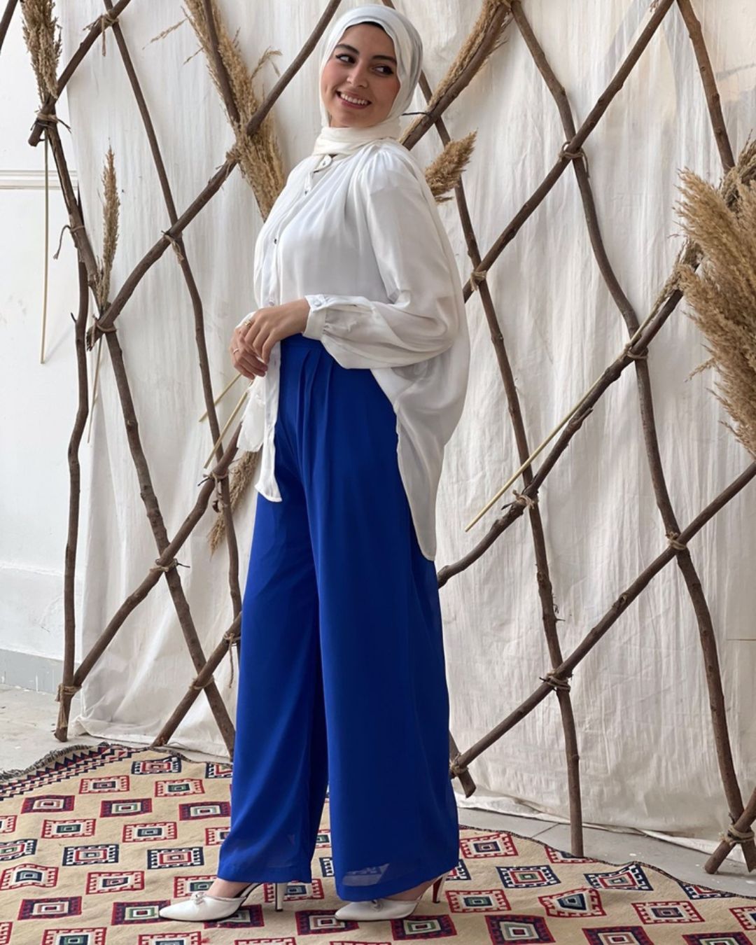 Maria Chiffon wide Leg Pants - Blue