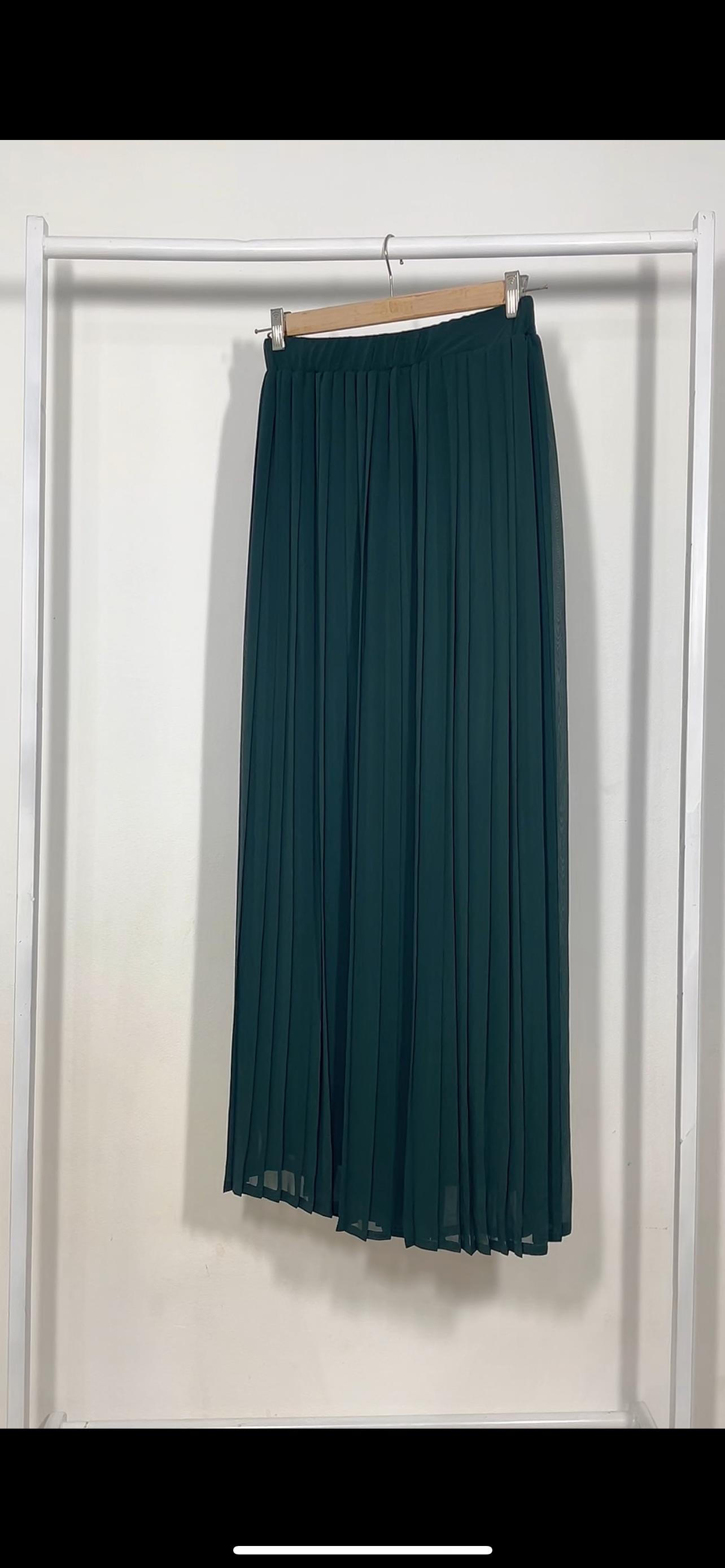 plain chiffon pleated skirt - Olive Green