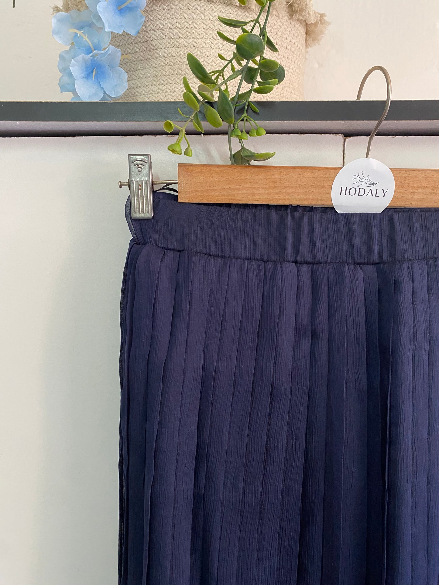 Plain Chiffon Pleated Skirt - Navy