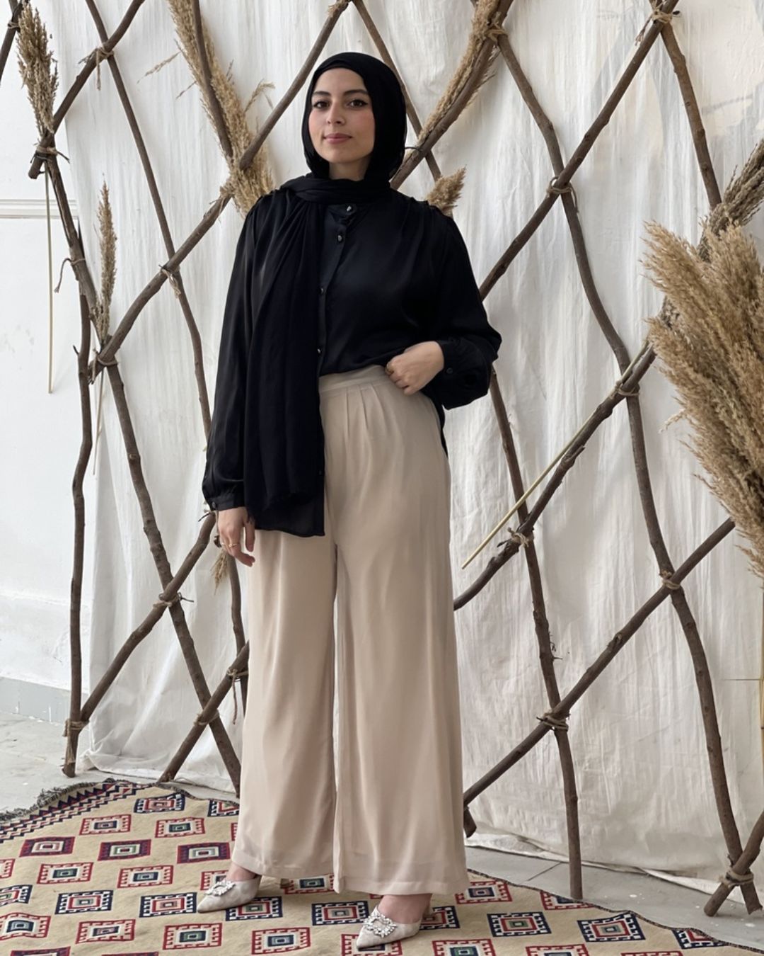 Maria Chiffon wide Leg Pants - Beige