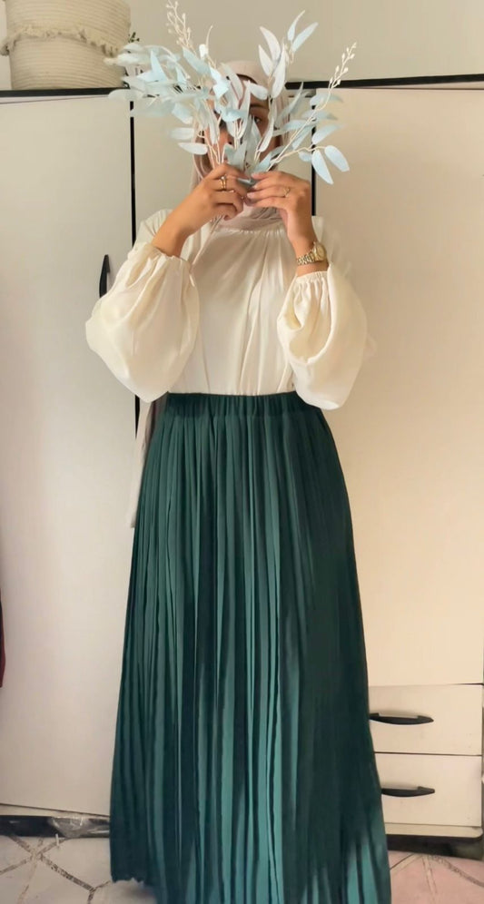 plain chiffon pleated skirt - Olive Green