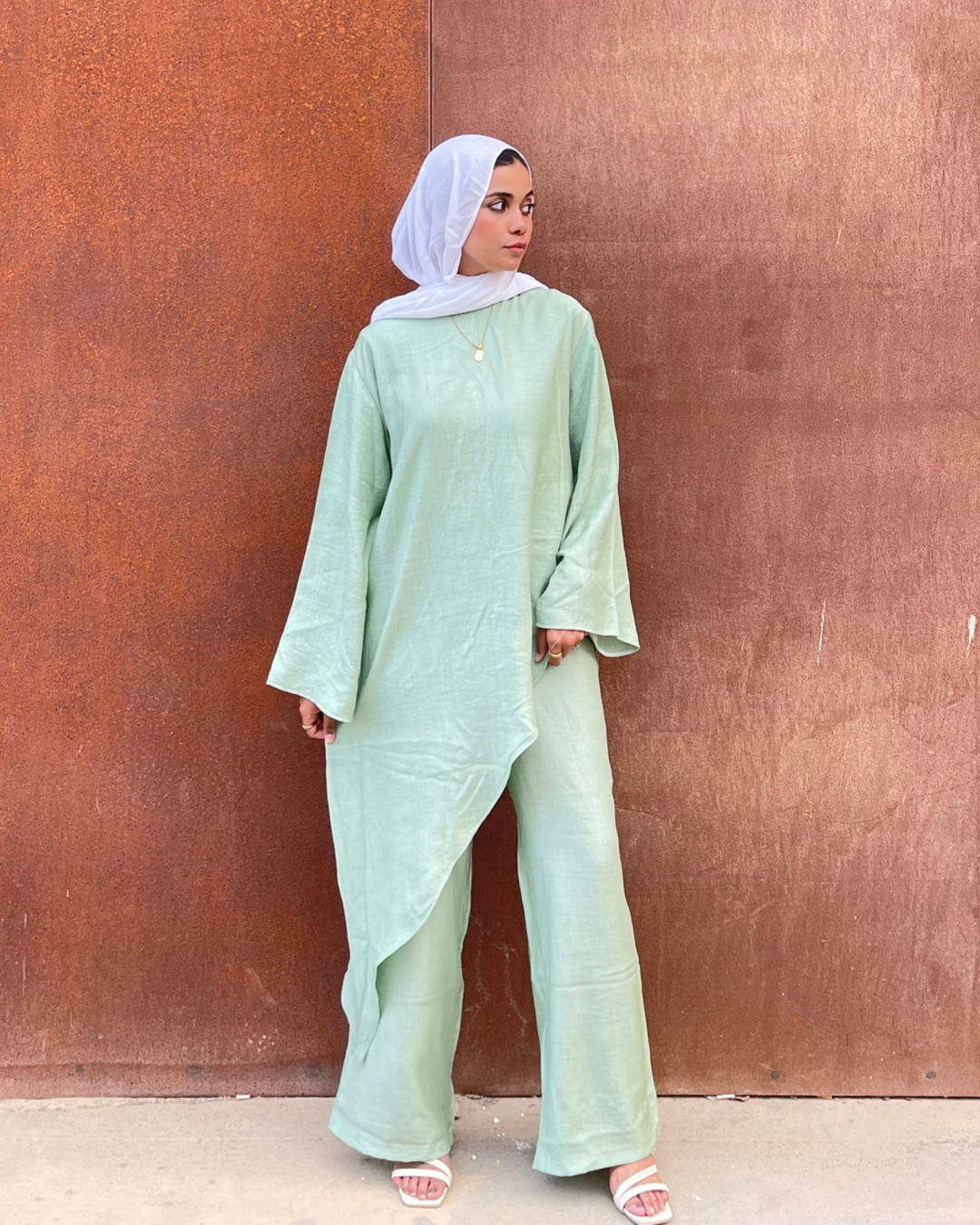 Afnan Linen Set - Mint Green