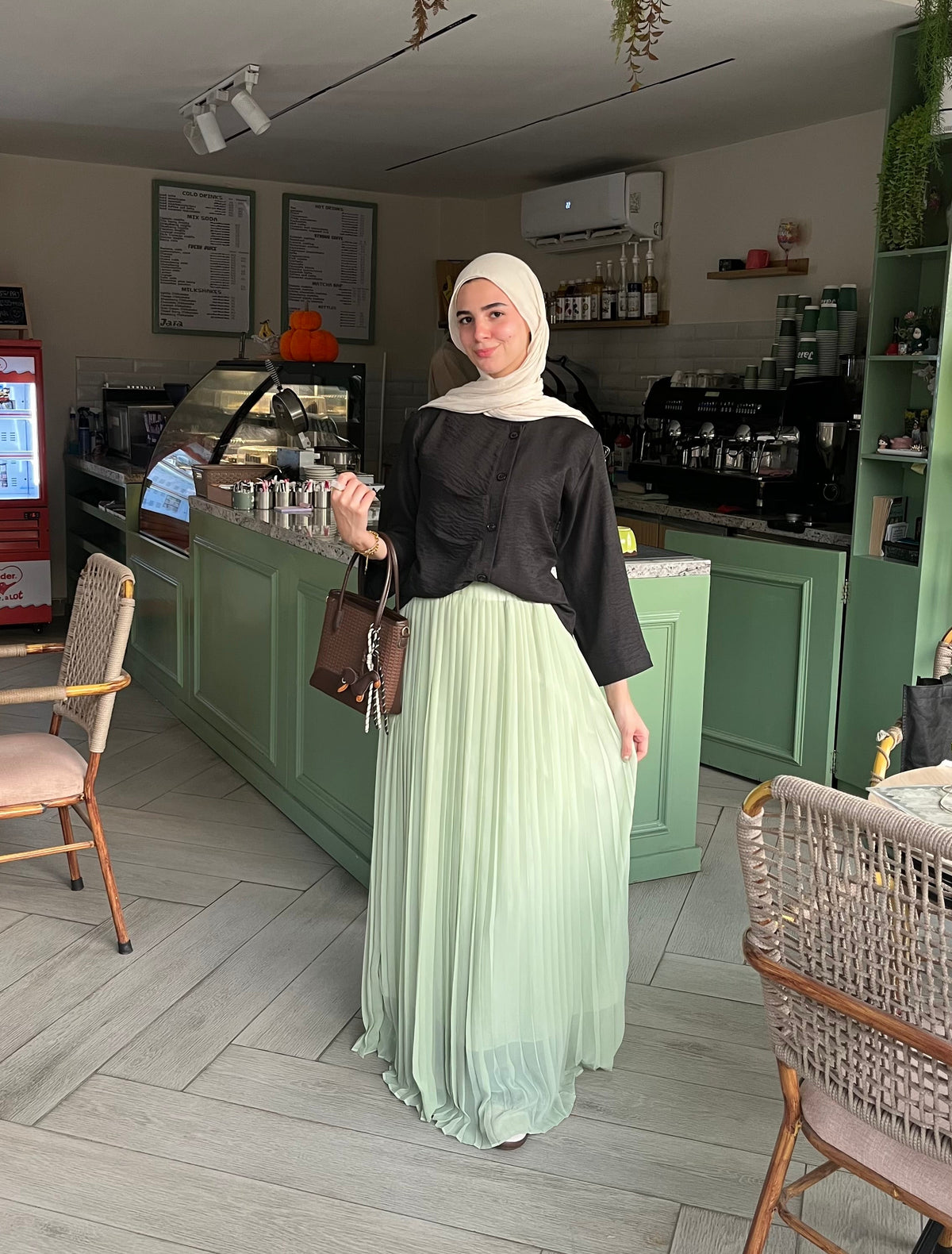 Plain Chiffon Pleated Skirt - Mint Green