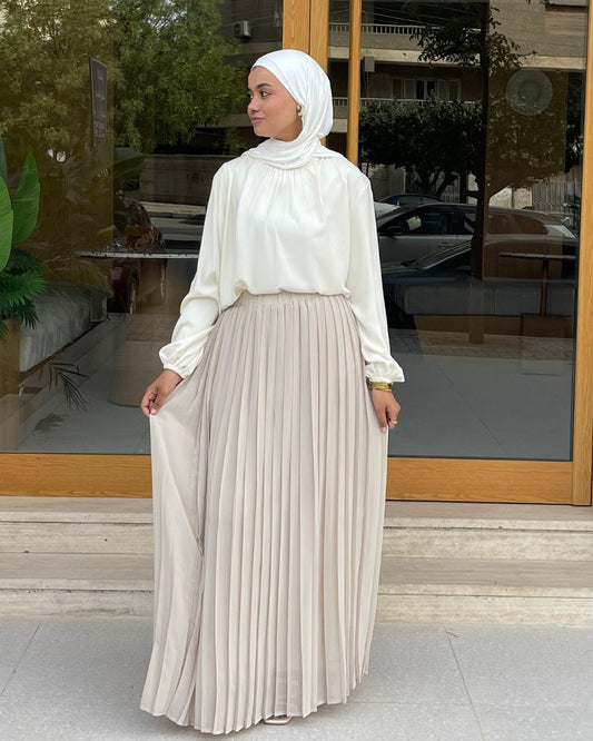 Plain Chiffon Pleated Skirt - Beige