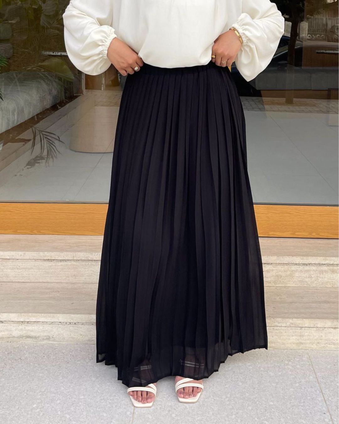 Plain Chiffon Pleated Skirt - Black