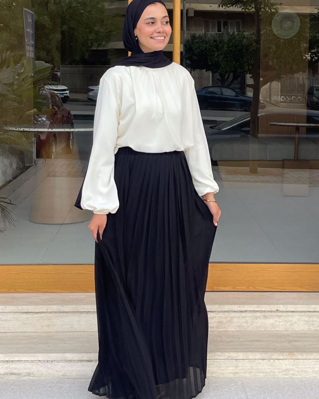 Plain Chiffon Pleated Skirt - Black