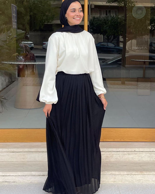 Plain Chiffon Pleated Skirt - Black