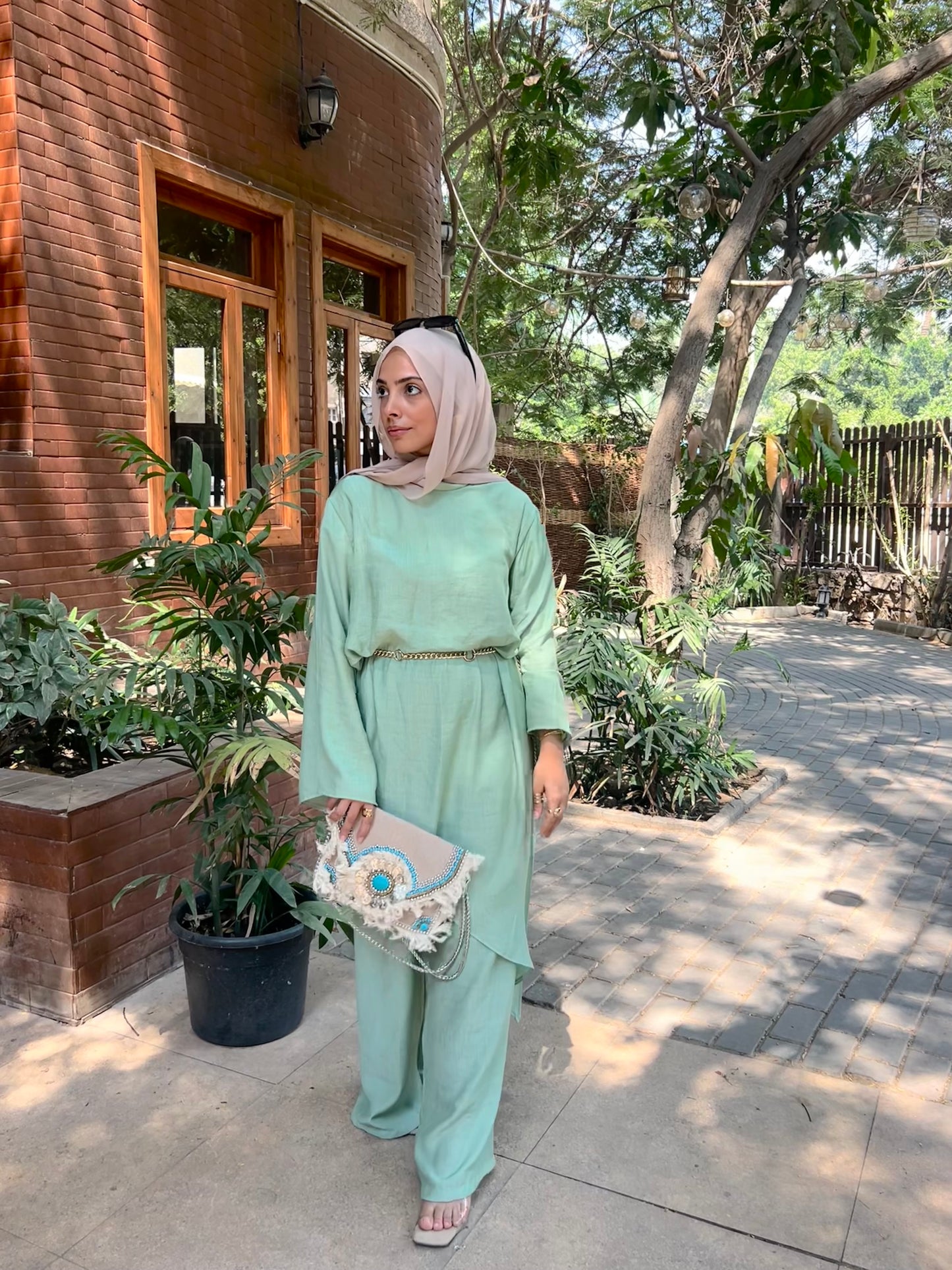 Afnan Linen Pants -Mint Green