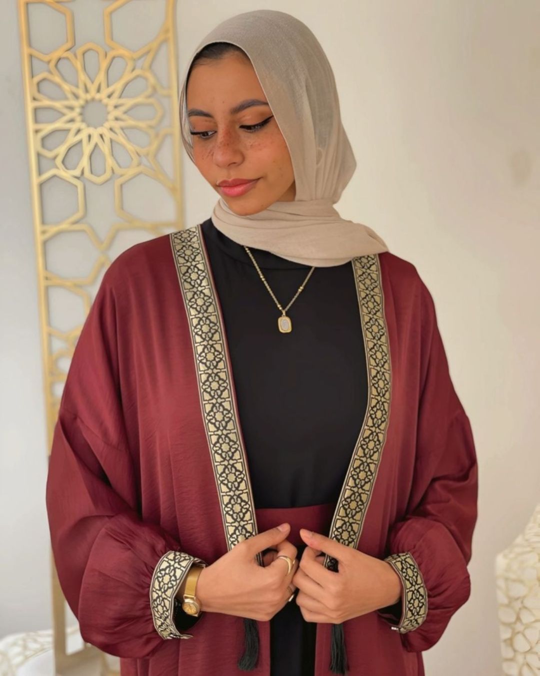 Islamic Golden Kimono - Burgundy