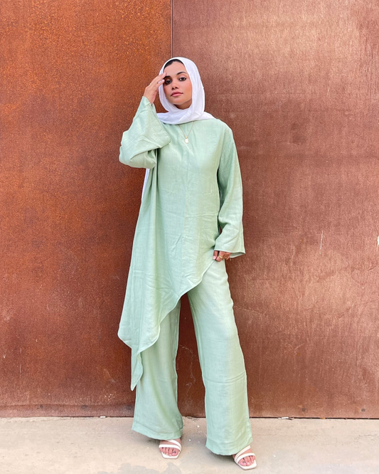 Afnan Linen Set - Mint Green