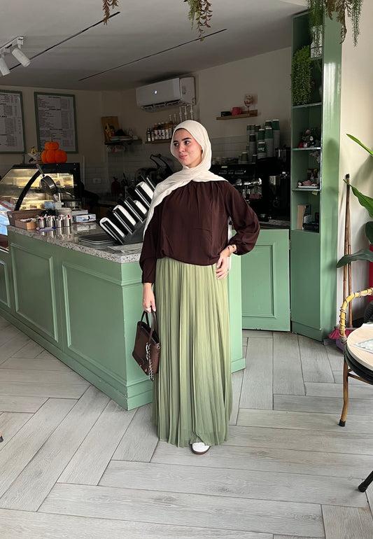 Plain Chiffon Pleated Skirt - Olive