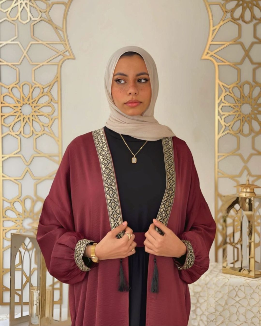 Islamic Golden Kimono - Burgundy