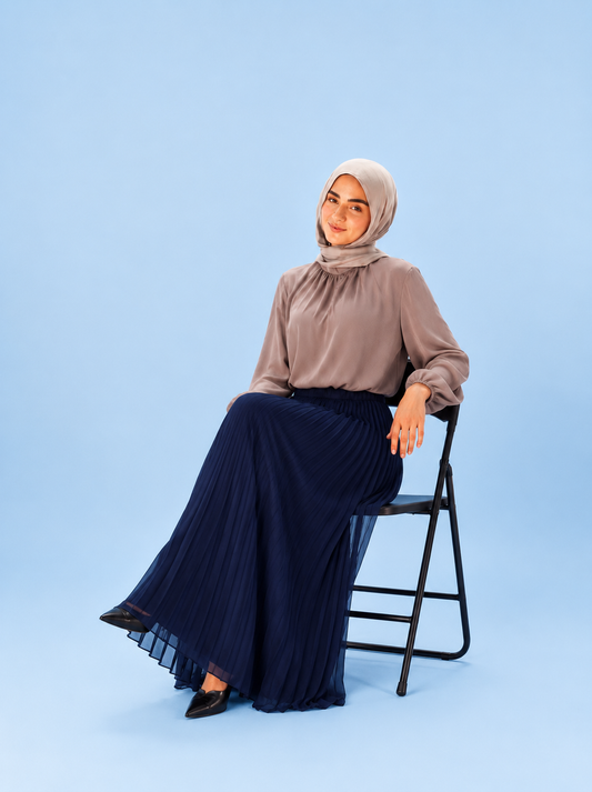 Plain Chiffon Pleated Skirt - Navy