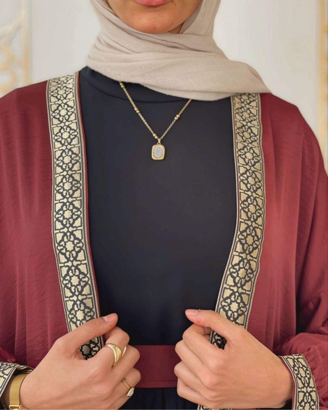 Islamic Golden Kimono - Burgundy