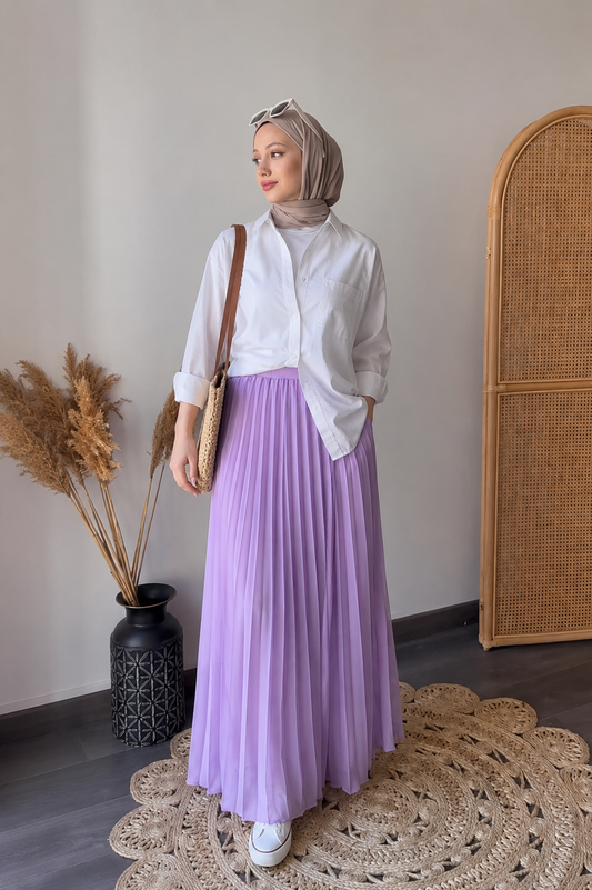 Plain Chiffon Pleated Skirt - Lavender
