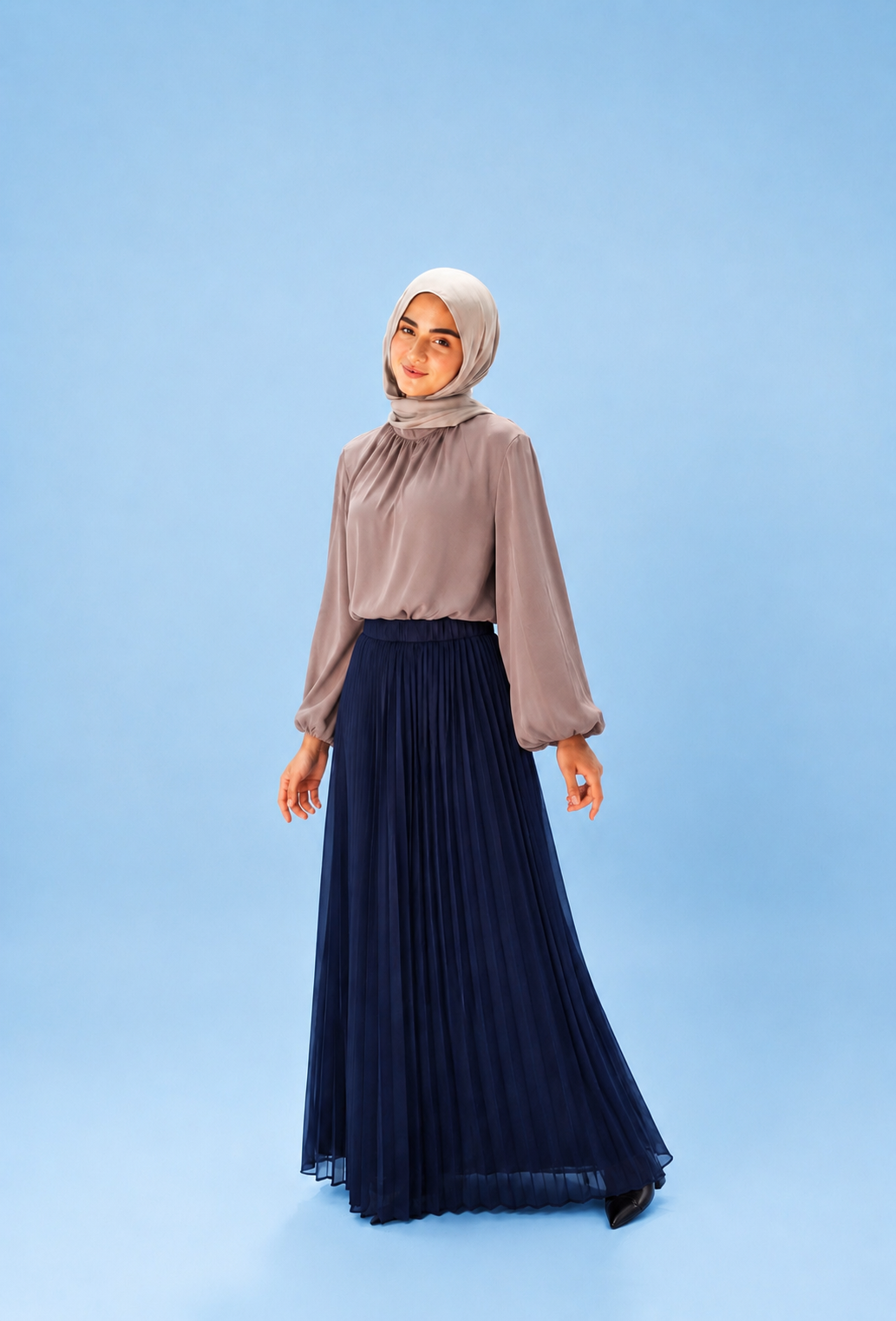 Plain Chiffon Pleated Skirt - Navy