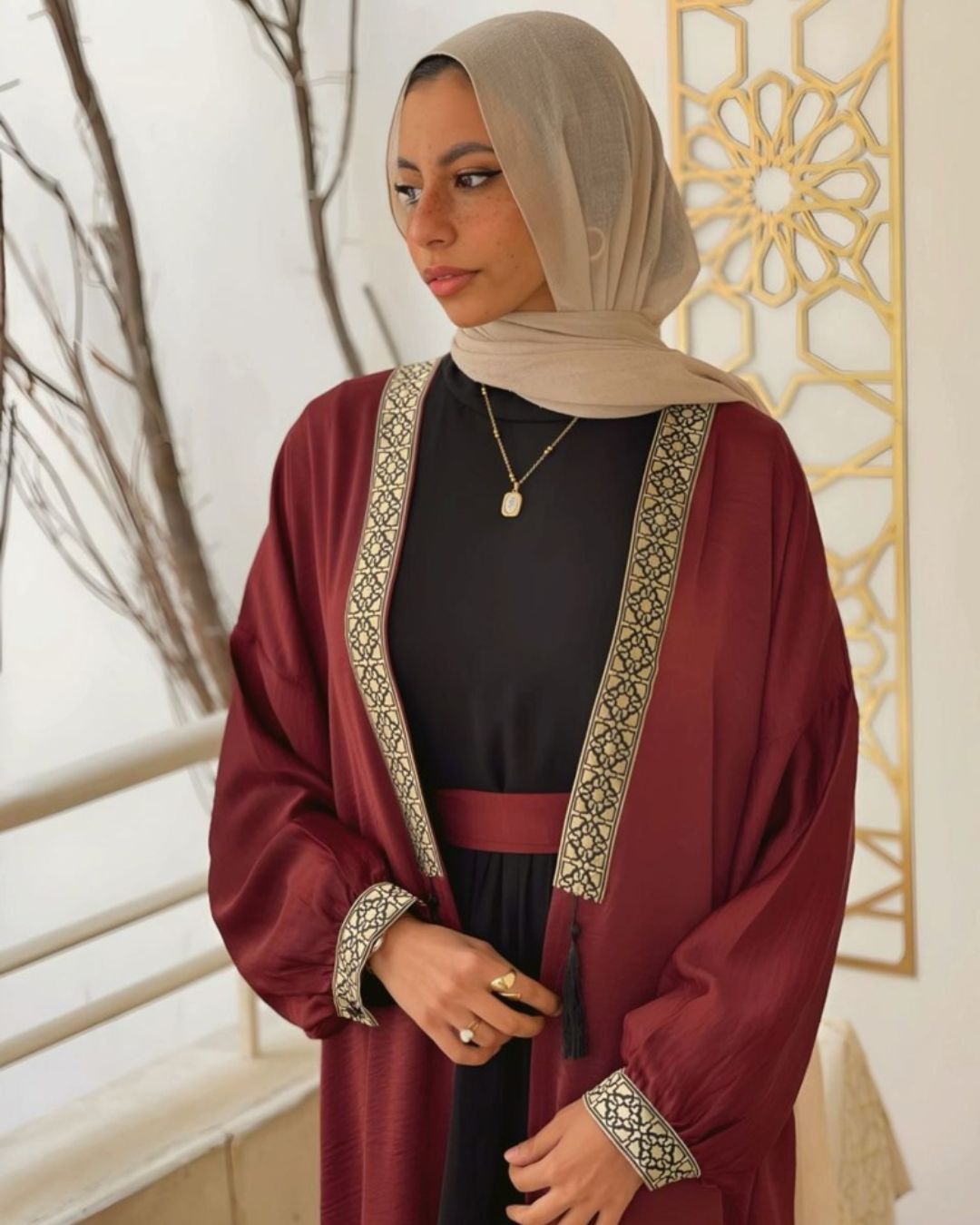 Islamic Golden Kimono - Burgundy