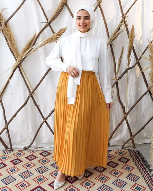 Plain Chiffon Pleated Skirt - Mustard