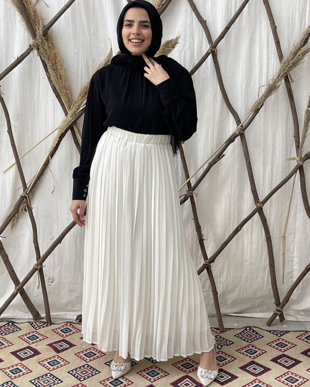 Plain Chiffon Pleated Skirt - Off white