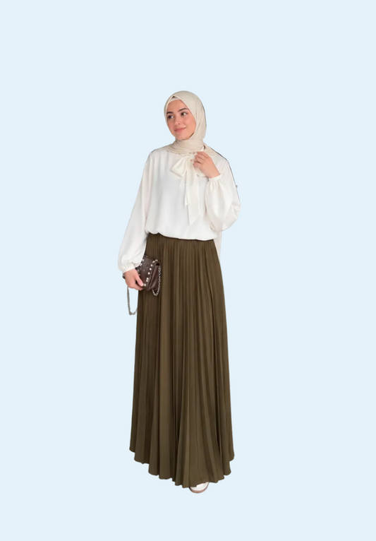 Plain Chiffon Pleated Skirt - Army