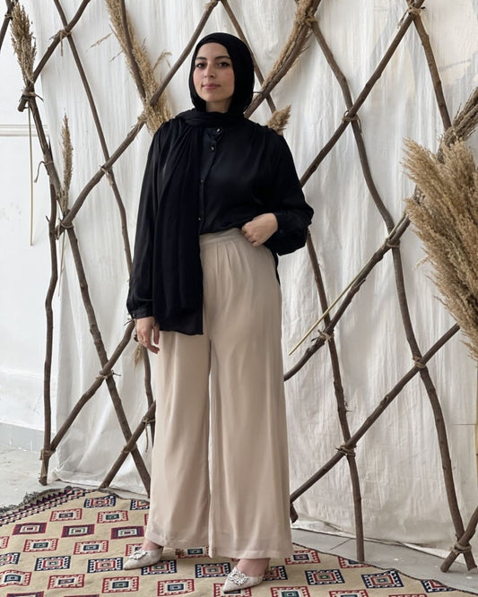 Maria Chiffon wide Leg Pants - Beige