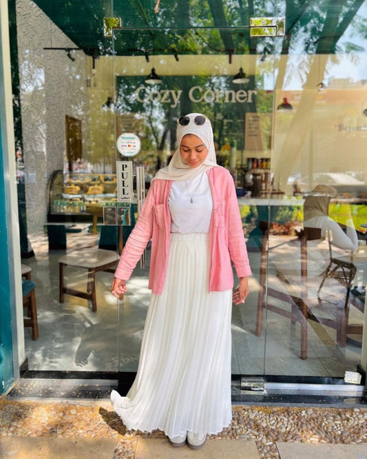 Plain Chiffon Pleated Skirt - Off white