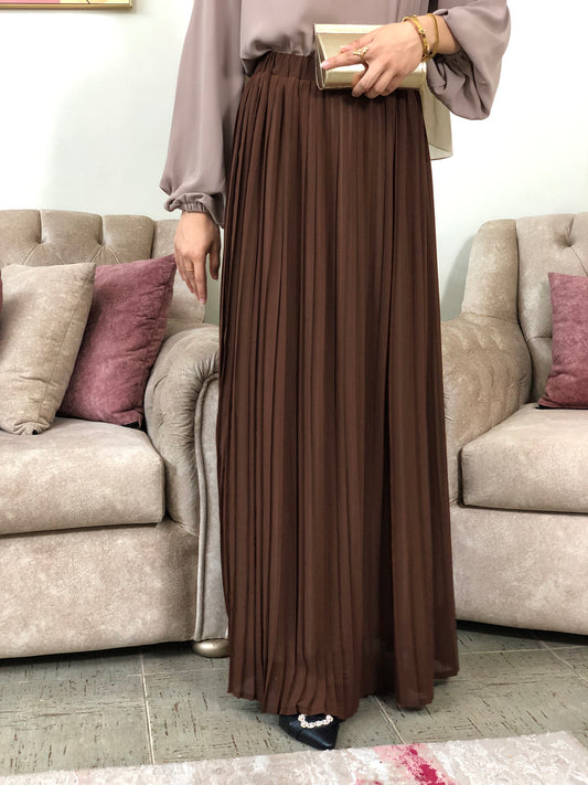 Plain Chiffon Pleated Skirt -Brown