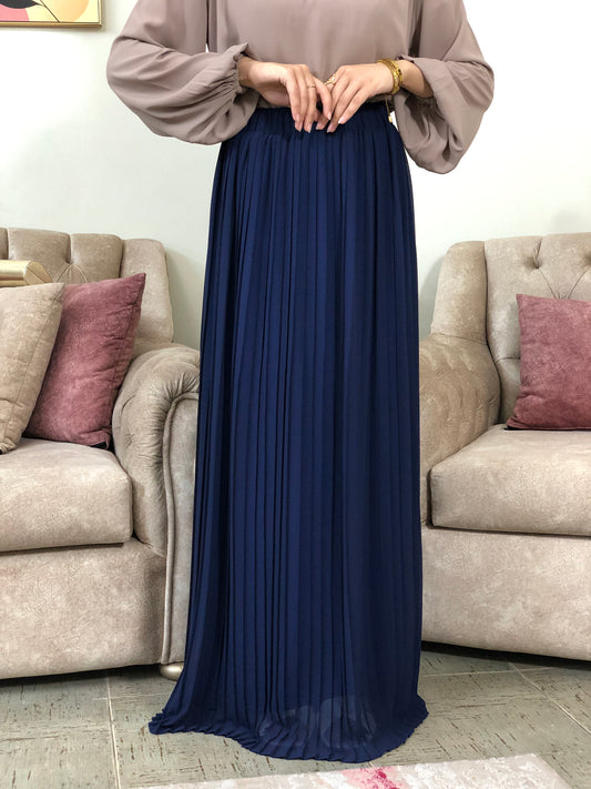 Plain Chiffon Pleated Skirt - Navy