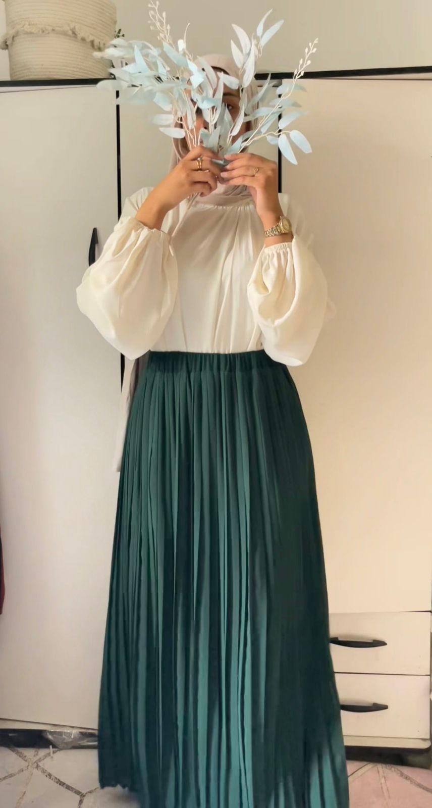 plain chiffon pleated skirt - Olive Green