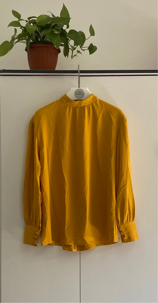 Linen Buttons Blouse  - Mustard