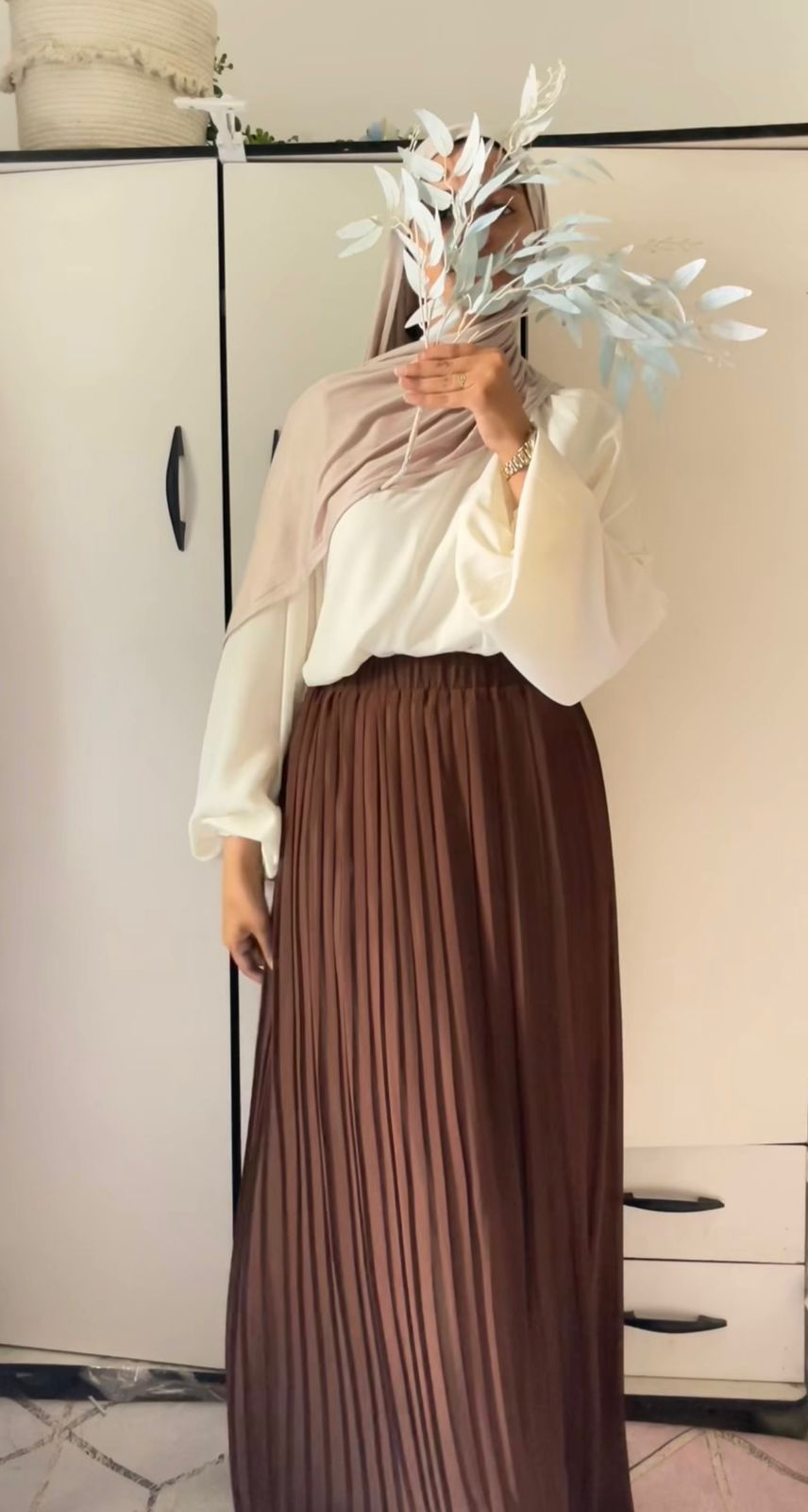 Plain Chiffon Pleated Skirt -Brown