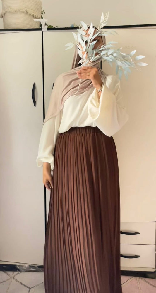 Plain Chiffon Pleated Skirt -Brown