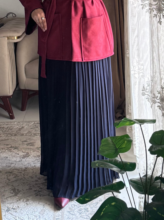 Plain Chiffon Pleated Skirt - Navy