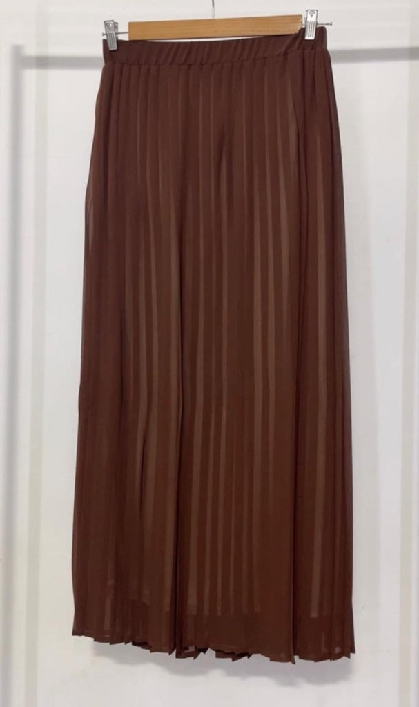 Plain Chiffon Pleated Skirt -Brown