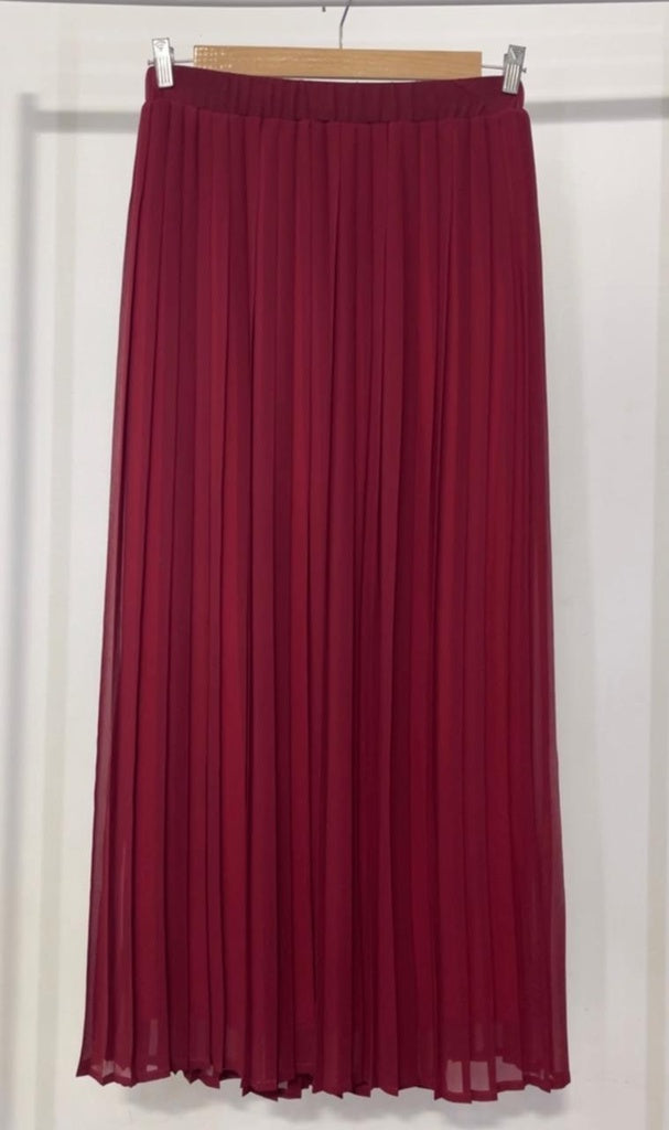 Plain Chiffon Pleated Skirt - Burgundy