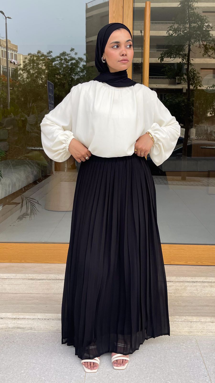Plain Chiffon Pleated Skirt - Black
