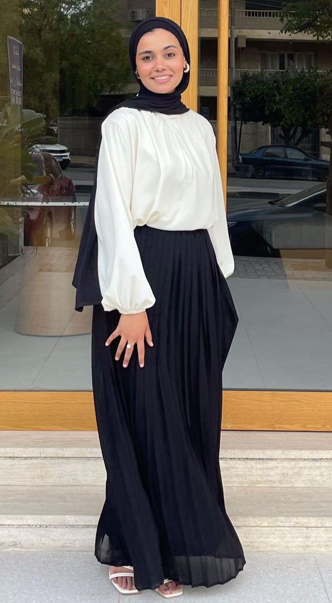 Plain Chiffon Pleated Skirt - Black