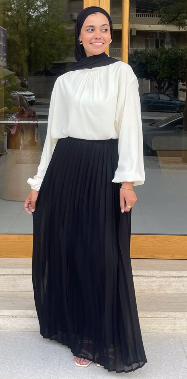 Plain Chiffon Pleated Skirt - Black