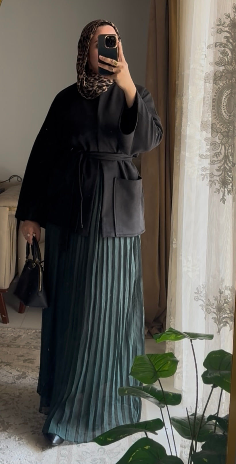 Plain Chiffon Pleated Skirt - Teal Green