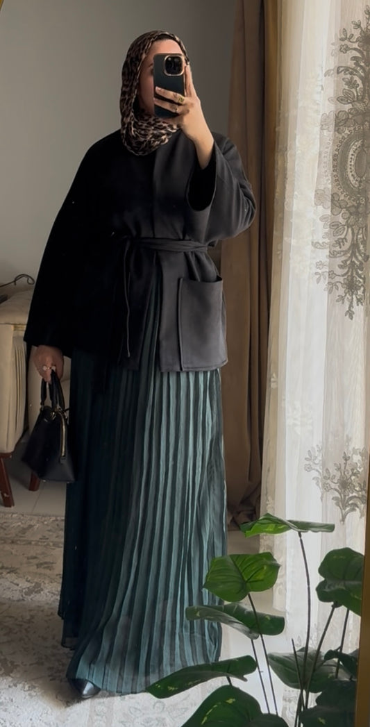 Plain Chiffon Pleated Skirt - Teal Green